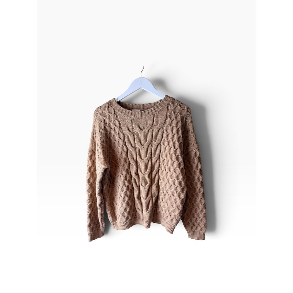Cyrus Tan Cable Knit Crew Neck Sweater Womens Large C882306G Honeycomb Pullover